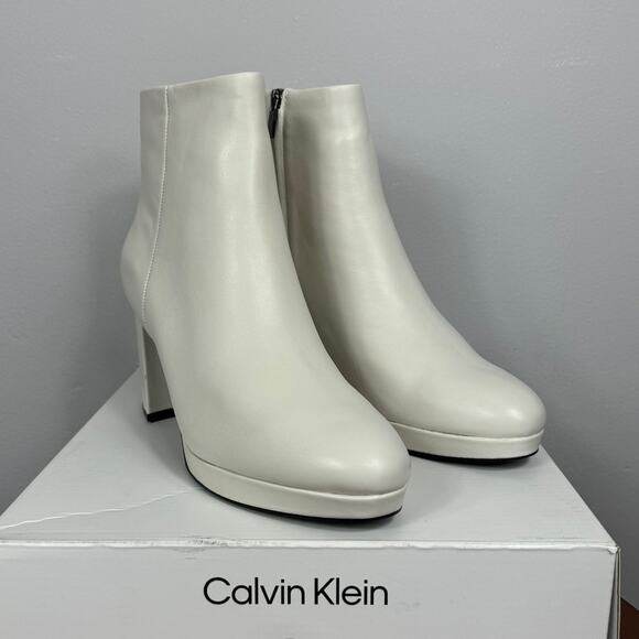 New Calvin Klein Uda Bootie in Ivory Leather Women's Size 10 - Picture 2 of 9